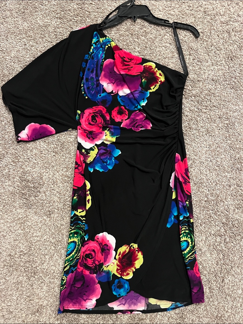 Bisou Bisou Black One-Shoulder Floral Cocktail Dress